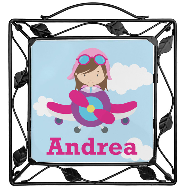Custom Airplane & Girl Pilot Square Trivet (Personalized)