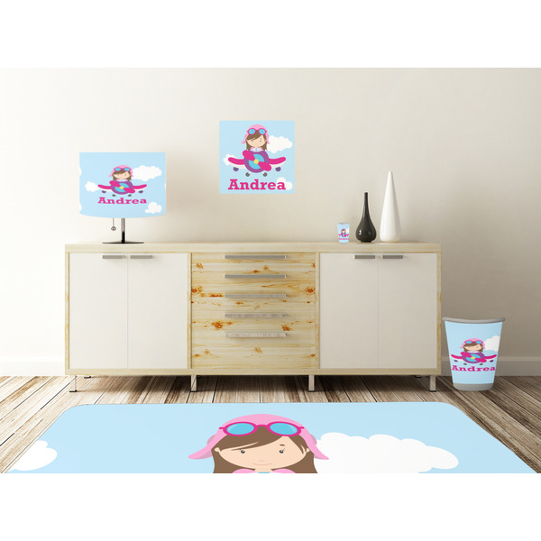 Airplane & Girl Pilot Square Wall Decal Wooden Desk