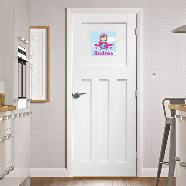Airplane & Girl Pilot Square Wall Decal on Door