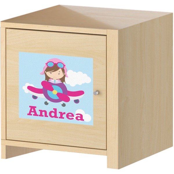 Airplane & Girl Pilot Square Wall Decal on Wooden Cabinet
