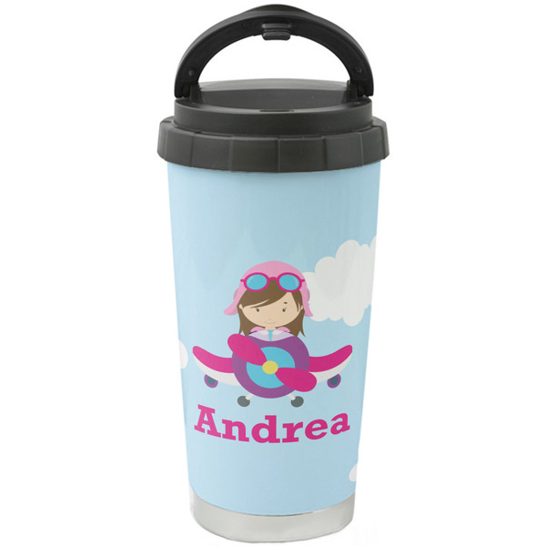Custom Airplane & Girl Pilot Stainless Steel Coffee Tumbler (Personalized)