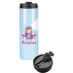 Airplane & Girl Pilot Stainless Steel Skinny Tumbler (Personalized)