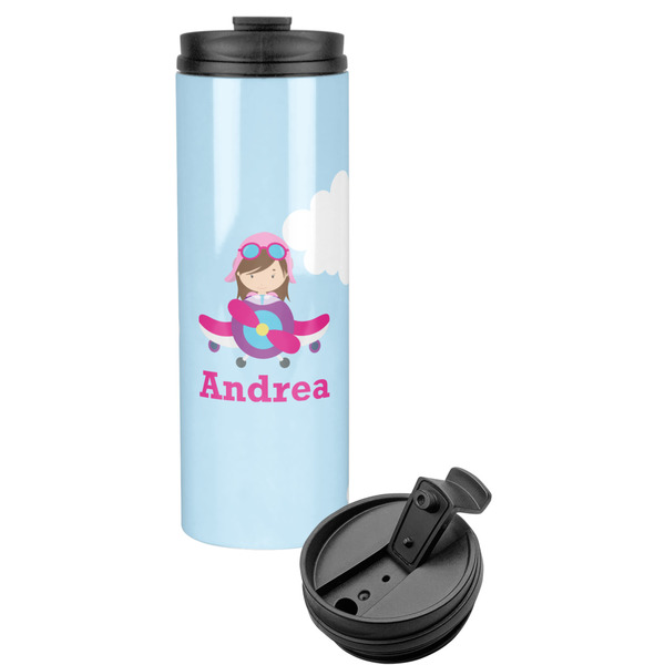 Custom Airplane & Girl Pilot Stainless Steel Skinny Tumbler (Personalized)