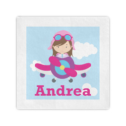 Airplane & Girl Pilot Cocktail Napkins (Personalized)