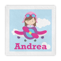 Airplane & Girl Pilot Standard Decorative Napkins (Personalized)