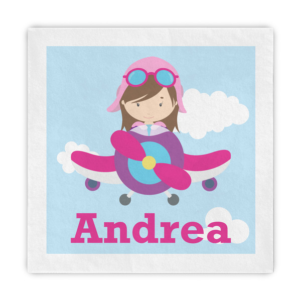 Custom Airplane & Girl Pilot Standard Decorative Napkins (Personalized)