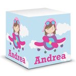 Airplane & Girl Pilot Sticky Note Cube (Personalized)