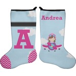 Airplane & Girl Pilot Holiday Stocking - Double-Sided - Neoprene (Personalized)