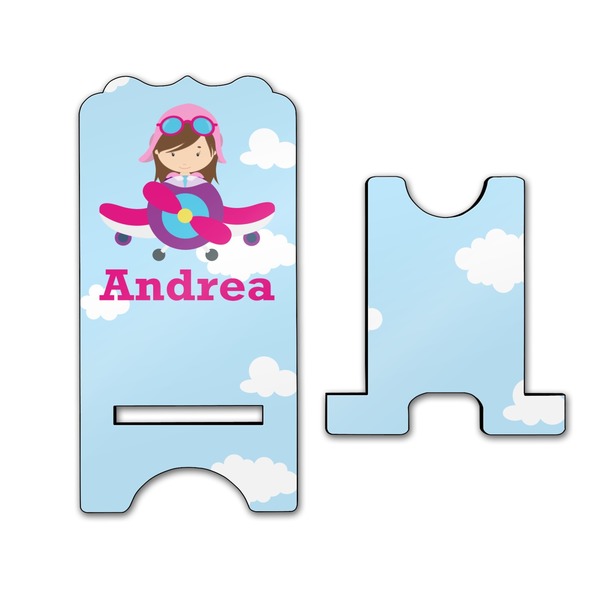 Airplane & Girl Pilot Stylized Phone Stand - Front & Back - Large