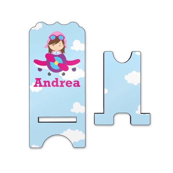 Airplane & Girl Pilot Stylized Phone Stand - Front & Back - Small