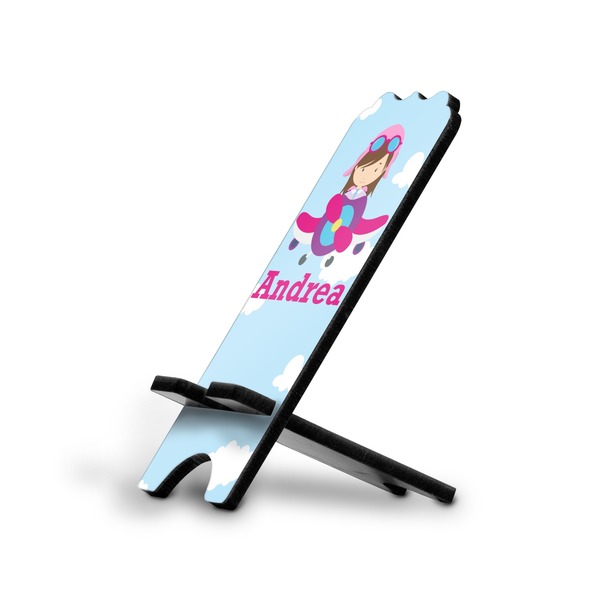 Custom Airplane & Girl Pilot Stylized Cell Phone Stand - Large (Personalized)