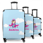 Airplane & Girl Pilot 3 Piece Luggage Set - 20" Carry On, 24" Medium Checked, 28" Large Checked (Personalized)