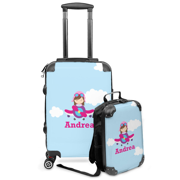 Custom Airplane & Girl Pilot Kids 2-Piece Luggage Set - Suitcase & Backpack (Personalized)