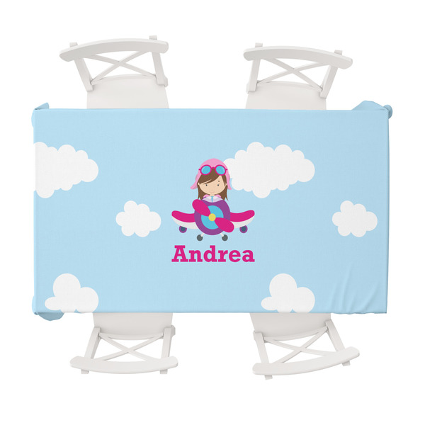Custom Airplane & Girl Pilot Tablecloth - 58"x102" (Personalized)