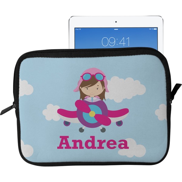 Custom Airplane & Girl Pilot Tablet Case / Sleeve - Large (Personalized)