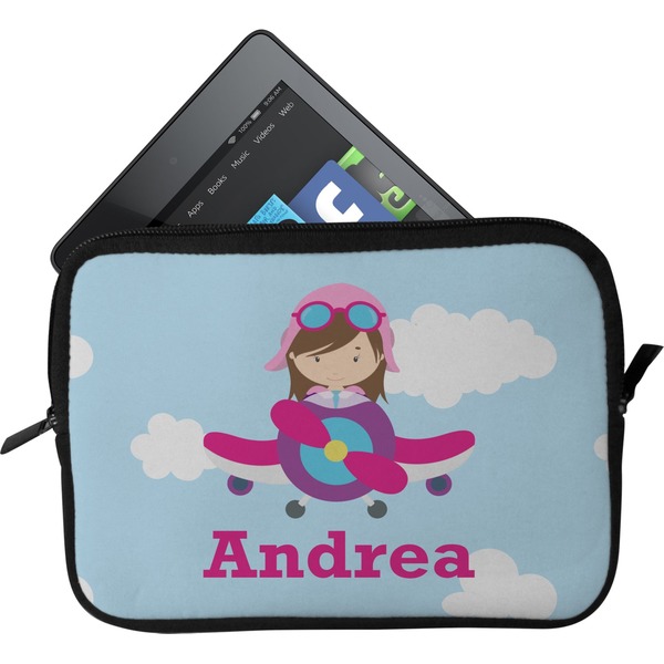 Custom Airplane & Girl Pilot Tablet Case / Sleeve - Small (Personalized)