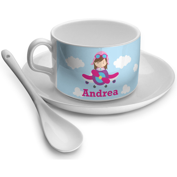 Custom Airplane & Girl Pilot Tea Cup (Personalized)