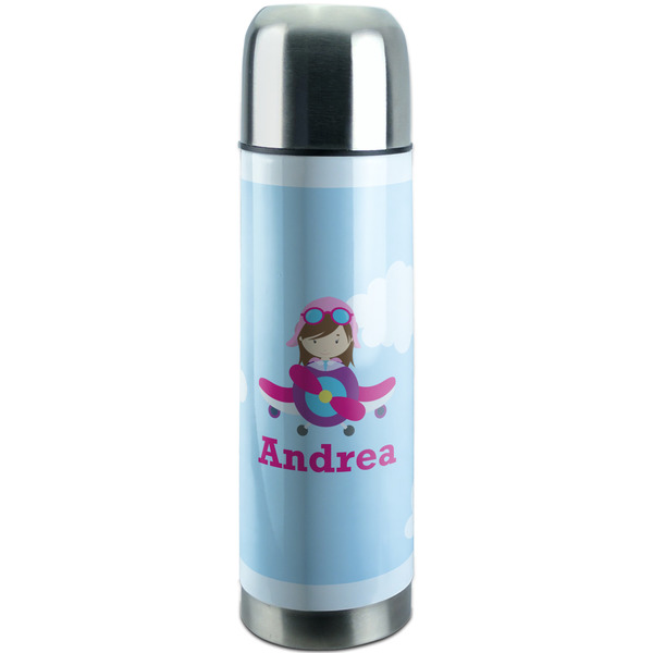 Custom Airplane & Girl Pilot Stainless Steel Thermos (Personalized)
