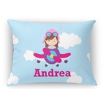 Airplane & Girl Pilot Rectangular Throw Pillow Case - 12"x18" (Personalized)