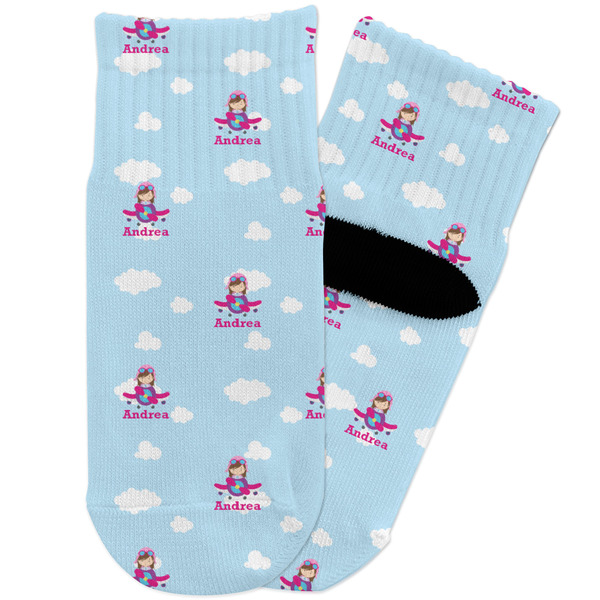 Custom Airplane & Girl Pilot Toddler Ankle Socks (Personalized)