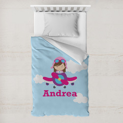 Airplane & Girl Pilot Toddler Duvet Cover w/ Name or Text