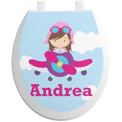 Airplane & Girl Pilot Toilet Seat Decal (Personalized)