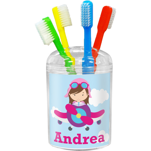 Custom Airplane & Girl Pilot Toothbrush Holder (Personalized)