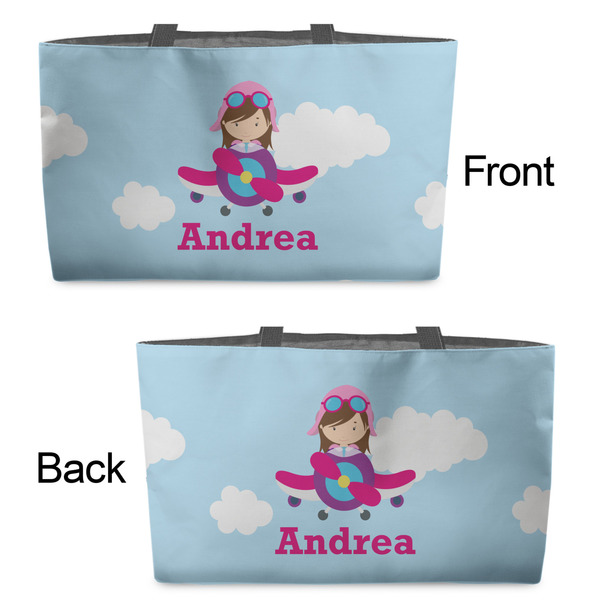 Airplane & Girl Pilot Tote w/Black Handles - Front & Back Views
