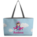 Airplane & Girl Pilot Beach Totes Bag - w/ Black Handles (Personalized)