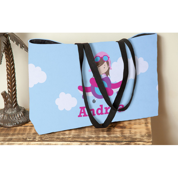 Airplane & Girl Pilot Tote w/Black Handles - Lifestyle View