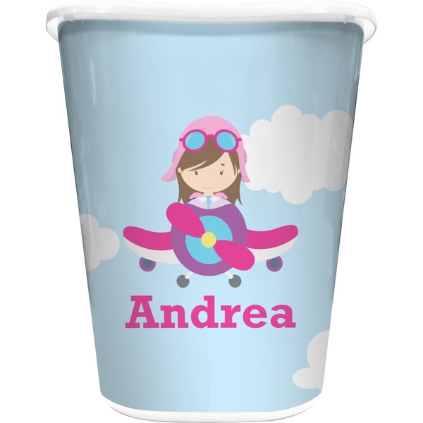 Custom Airplane & Girl Pilot Waste Basket (Personalized)