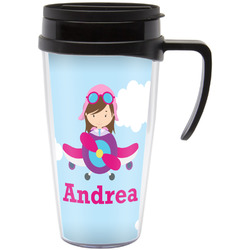 Airplane & Girl Pilot Acrylic Travel Mug with Handle (Personalized)