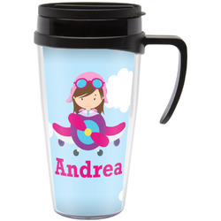 Airplane & Girl Pilot Acrylic Travel Mug with Handle (Personalized)