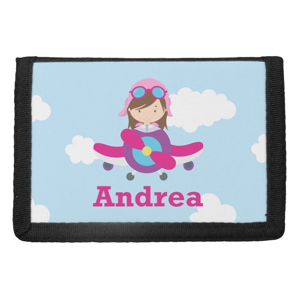 Custom Airplane & Girl Pilot Trifold Wallet (Personalized)