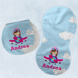 Airplane & Girl Pilot Burp Pads - Velour - Set of 2 w/ Name or Text