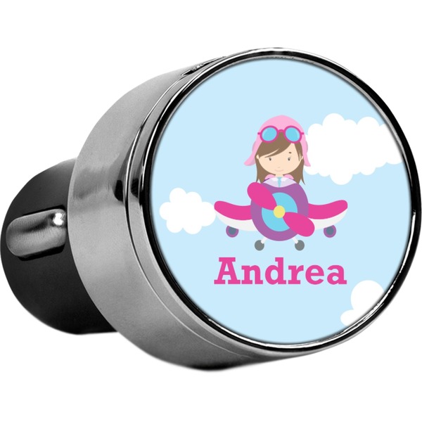 Custom Airplane & Girl Pilot USB Car Charger (Personalized)