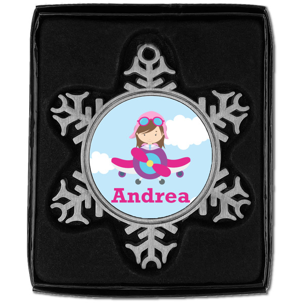 Airplane & Girl Pilot Vintage Snowflake - In box