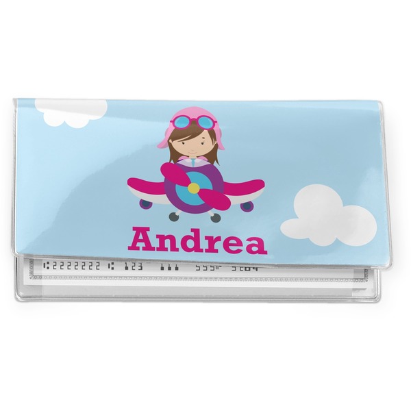 Custom Airplane & Girl Pilot Vinyl Checkbook Cover (Personalized)