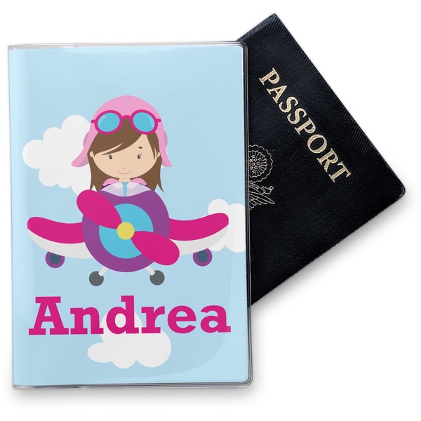 Custom Airplane & Girl Pilot Vinyl Passport Holder (Personalized)