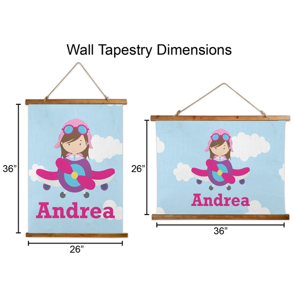 Airplane & Girl Pilot Wall Hanging Tapestries - Parent/Sizing