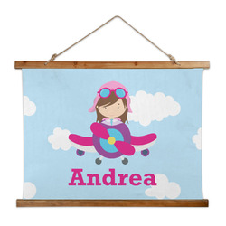 Airplane & Girl Pilot Wall Hanging Tapestry - Wide (Personalized)