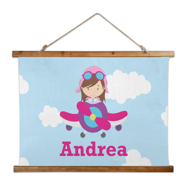 Custom Airplane & Girl Pilot Wall Hanging Tapestry - Wide (Personalized)