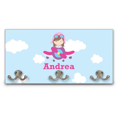 Airplane & Girl Pilot Wall Mounted Coat Rack (Personalized)