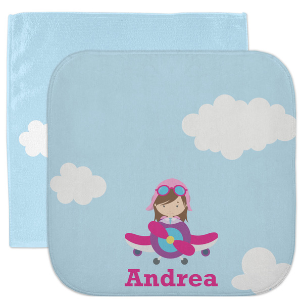 Custom Airplane & Girl Pilot Facecloth / Wash Cloth (Personalized)