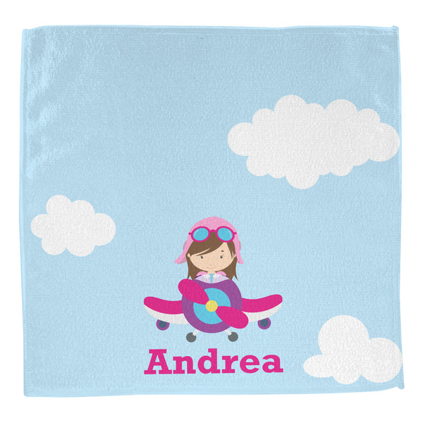 Airplane & Girl Pilot Washcloth - Front - No Soap