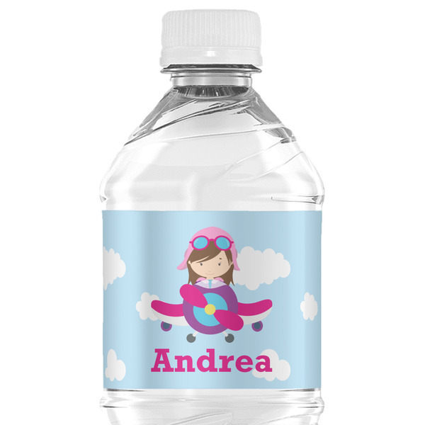 Custom Airplane & Girl Pilot Water Bottle Labels - Custom Sized (Personalized)