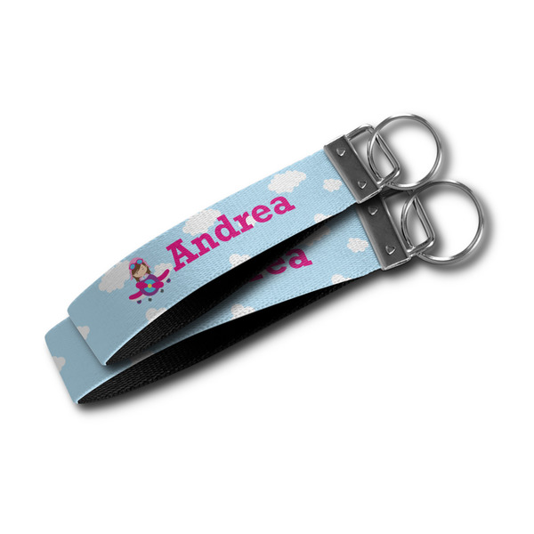 Airplane & Girl Pilot Webbing Keychain FOBs - Size Comparison