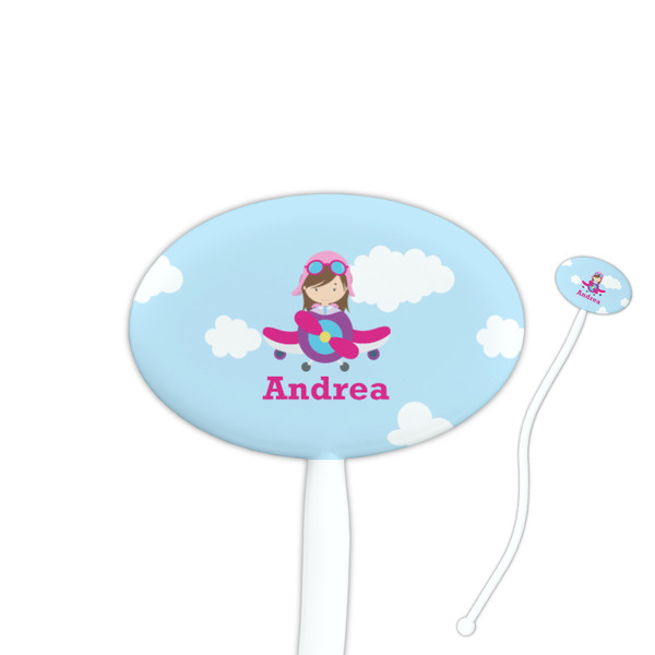 Custom Airplane & Girl Pilot Oval Plastic Stir Sticks (Personalized)
