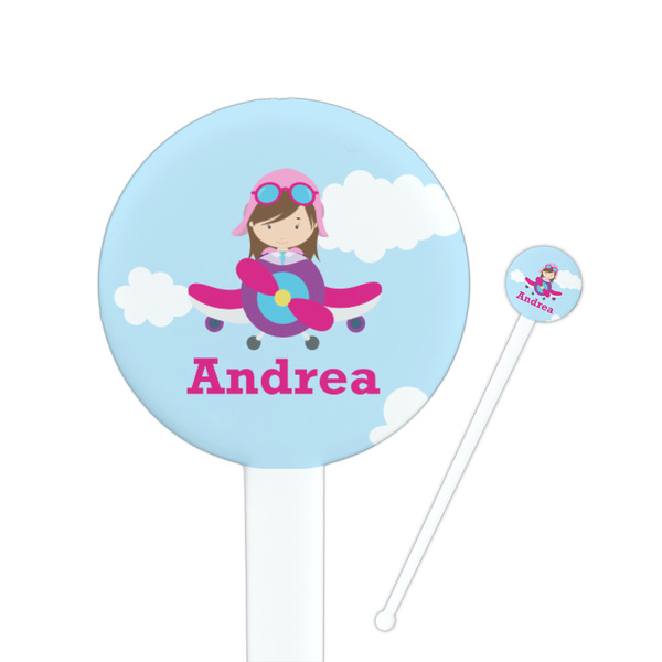 Custom Airplane & Girl Pilot Round Plastic Stir Sticks (Personalized)