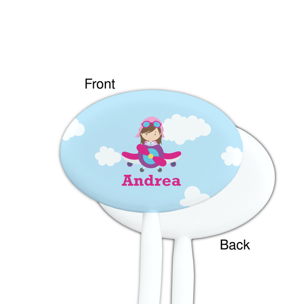 Airplane & Girl Pilot White Plastic 7" Stir Stick - Single Sided - Oval - Front & Back